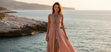 Luxury Striped Twist-Front Maxi Dress in Dusty Terracotta & Nude Stripe - Lifestyle