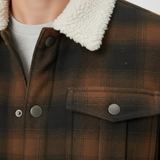 Luxury Plaid Sherpa-Collar Trucker Jacket - Warm Cocoa Brown - Detail Shot