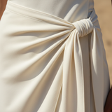 Luxury Beachwear Wrap Skirt Set in Soft Ivory Cream - Fabric Detail