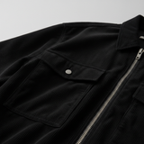Luxury Corduroy Zip-Up Jacket - Midnight Black - Detail Close Up