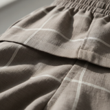 Luxury Striped Loungewear Short Set in Muted Taupe Stripe - Fabric Detail