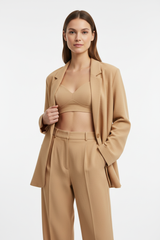 Luxury Oversized Textured Jacket Set in Warm Sand Beige - Front View
