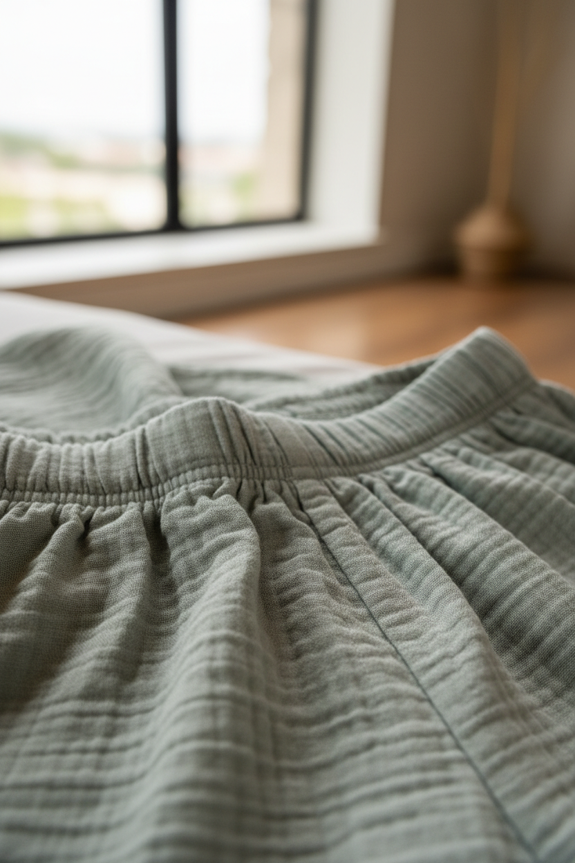 Luxury Minimal Lounge Set in Muted Sage Grey - Fabric Detail