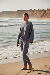 Luxury Midnight Beach Lounge Set in Stone Charcoal Grey - Three Quarter Editorial