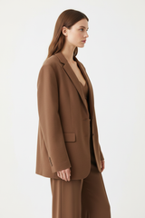 Luxury Oversized Textured Jacket Set in Soft Mocha Brown - Side Angle