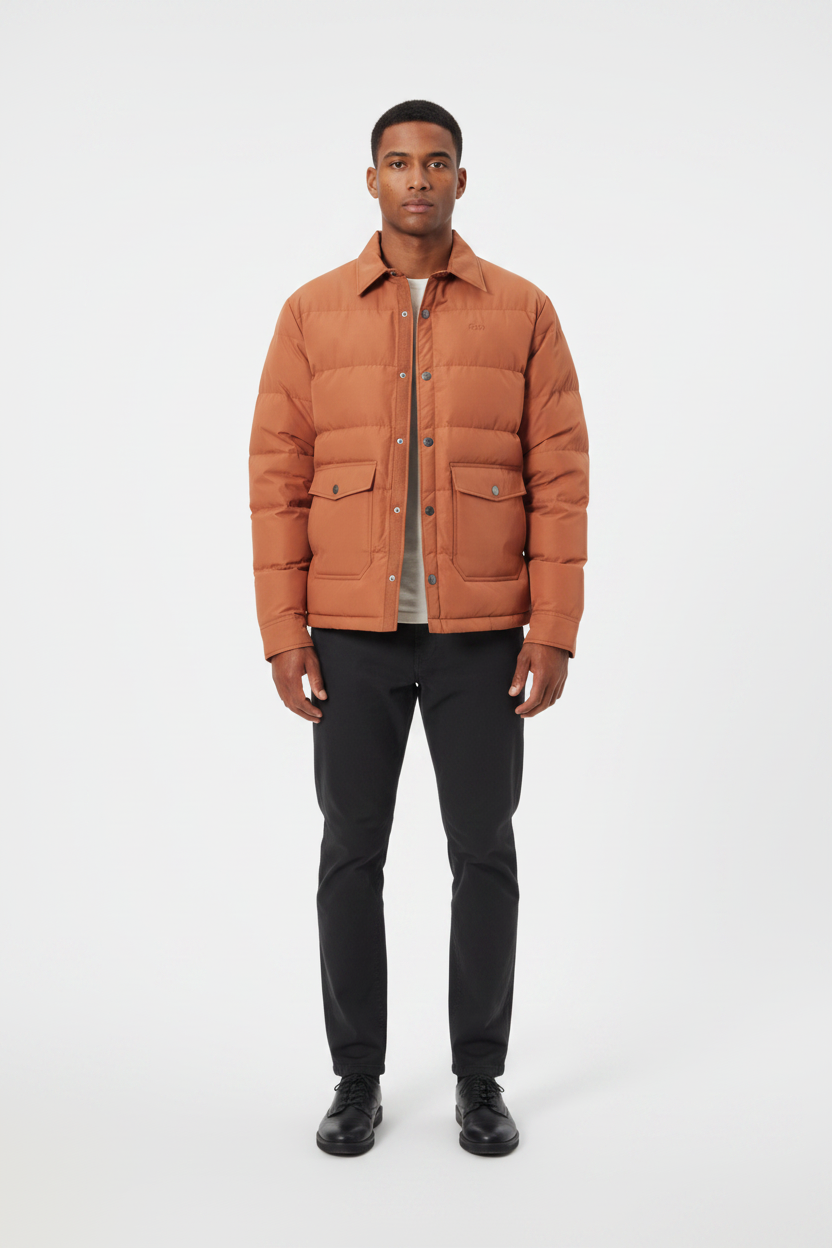 Luxury Quilted Puffer Jacket - Warm Sand Beige - Front View
