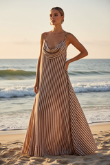 Warm Cocoa & Cream Stripe – Three-Quarter Editorial