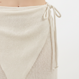 Luxury Beach Wrap Skirt Set in Oatmeal Cream - Close-up Fabric Detail