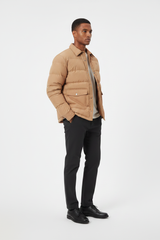 Luxury Quilted Puffer Jacket - Warm Sand Beige - Side Angle