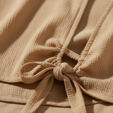 Luxury Sleeveless Crinkle Crop Top in Warm Sand Beige - Tie Detail