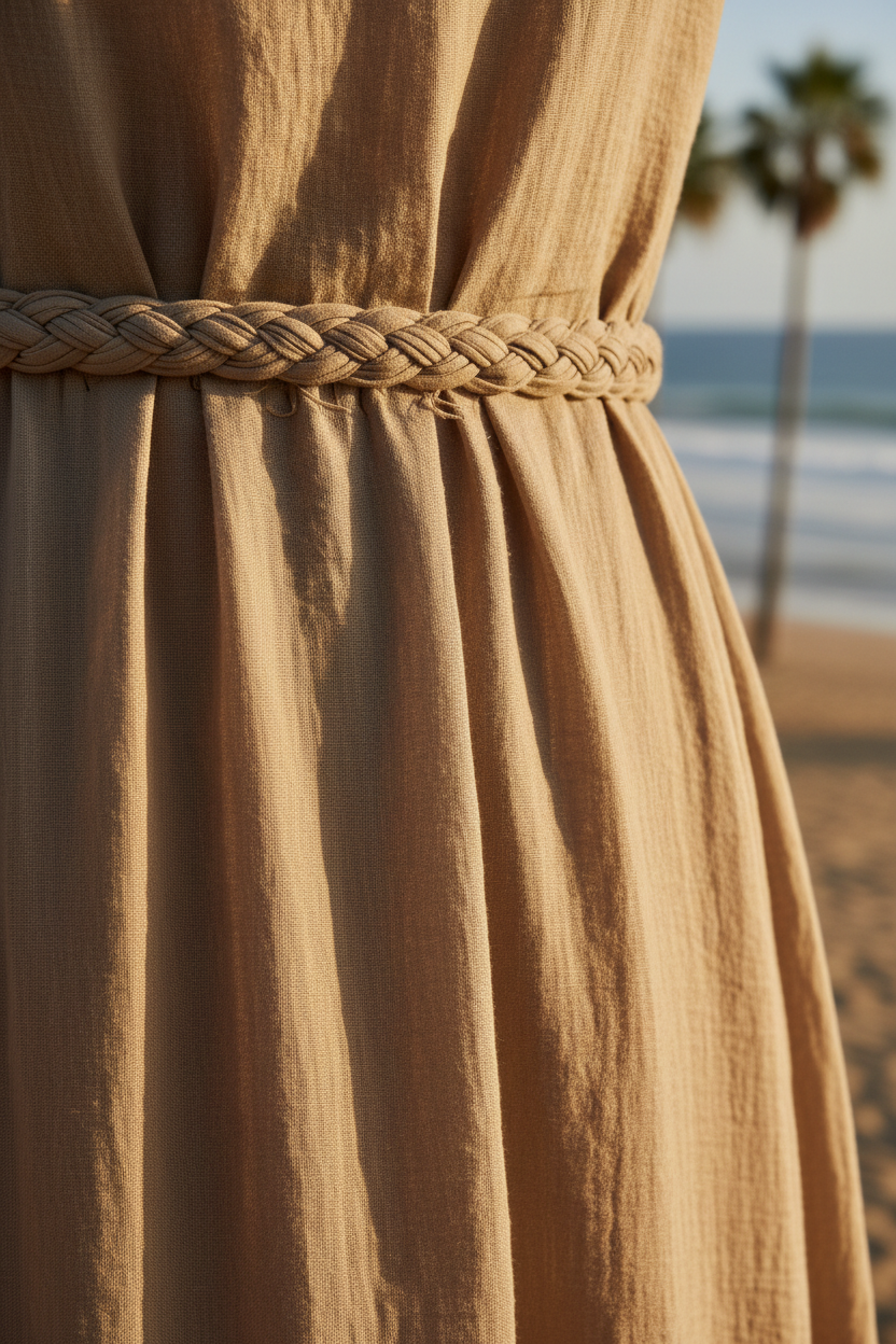 Luxury Resort Lounge Maxi Dress in Dusty Olive Nude - Fabric Detail
