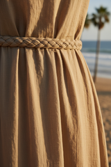 Luxury Resort Lounge Maxi Dress in Dusty Olive Nude - Fabric Detail