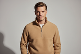 Luxury Fleece Half-Zip Pullover - Warm Sand Beige - Lifestyle Campaign