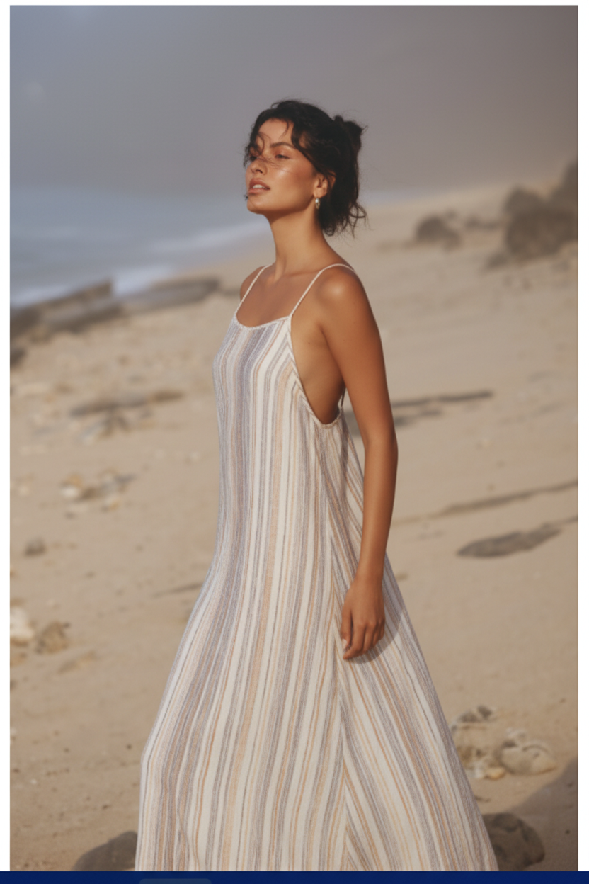 Soft Ivory & Sand Stripe – Side Angle