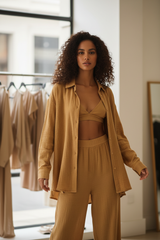 Luxury Minimal Cotton Resort Set in Golden Sand Clay - Relaxed Standing