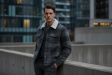 Luxury Plaid Sherpa-Collar Trucker Jacket - Charcoal Smoke Grey - Lifestyle