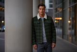 Luxury Plaid Sherpa-Collar Trucker Jacket - Forest Moss Green - Lifestyle