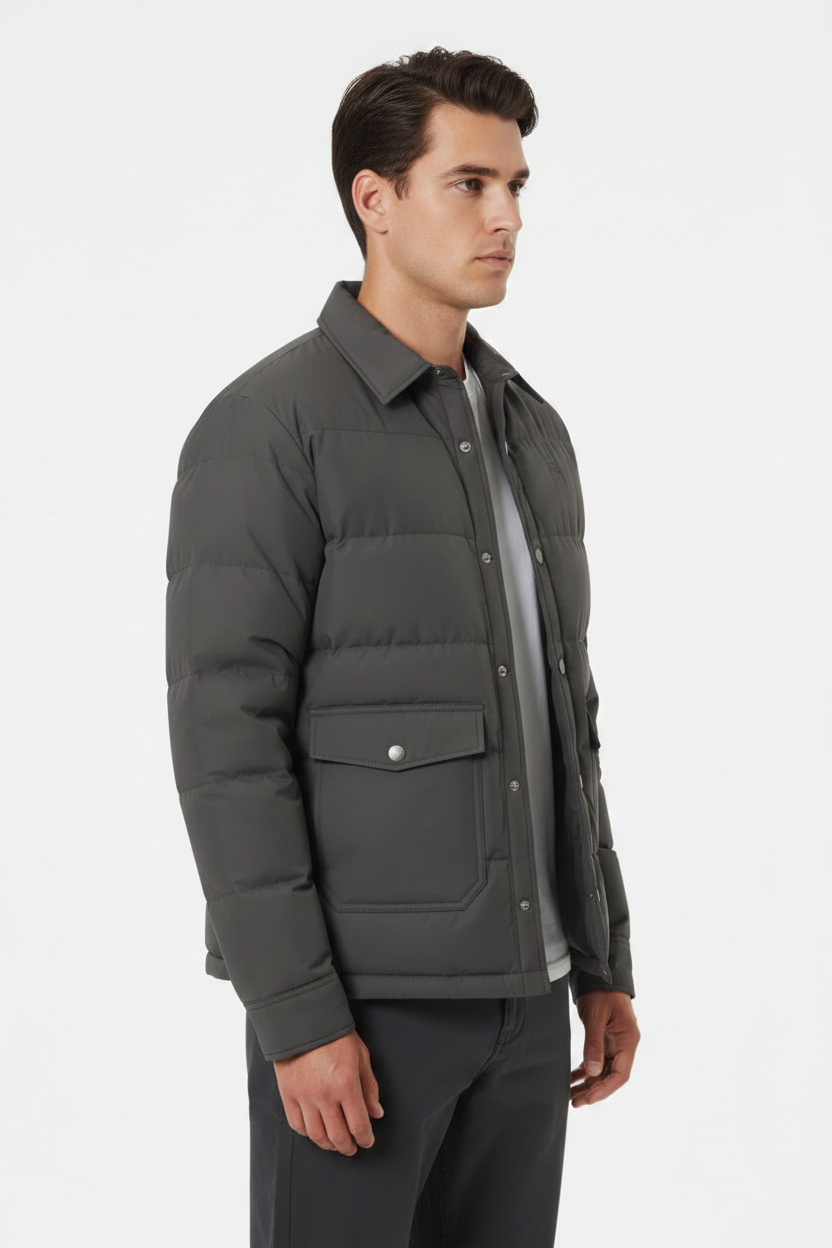Luxury Quilted Puffer Jacket - Charcoal Grey - Side Angle
