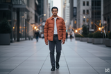 Luxury Quilted Puffer Jacket - Burnt Clay Orange - Lifestyle