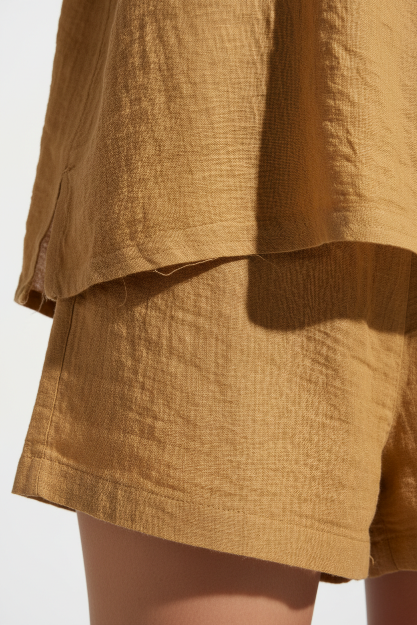 Luxury Lounge Co-ord Set in Golden Desert Linen - Fabric Detail