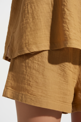 Luxury Lounge Co-ord Set in Golden Desert Linen - Fabric Detail