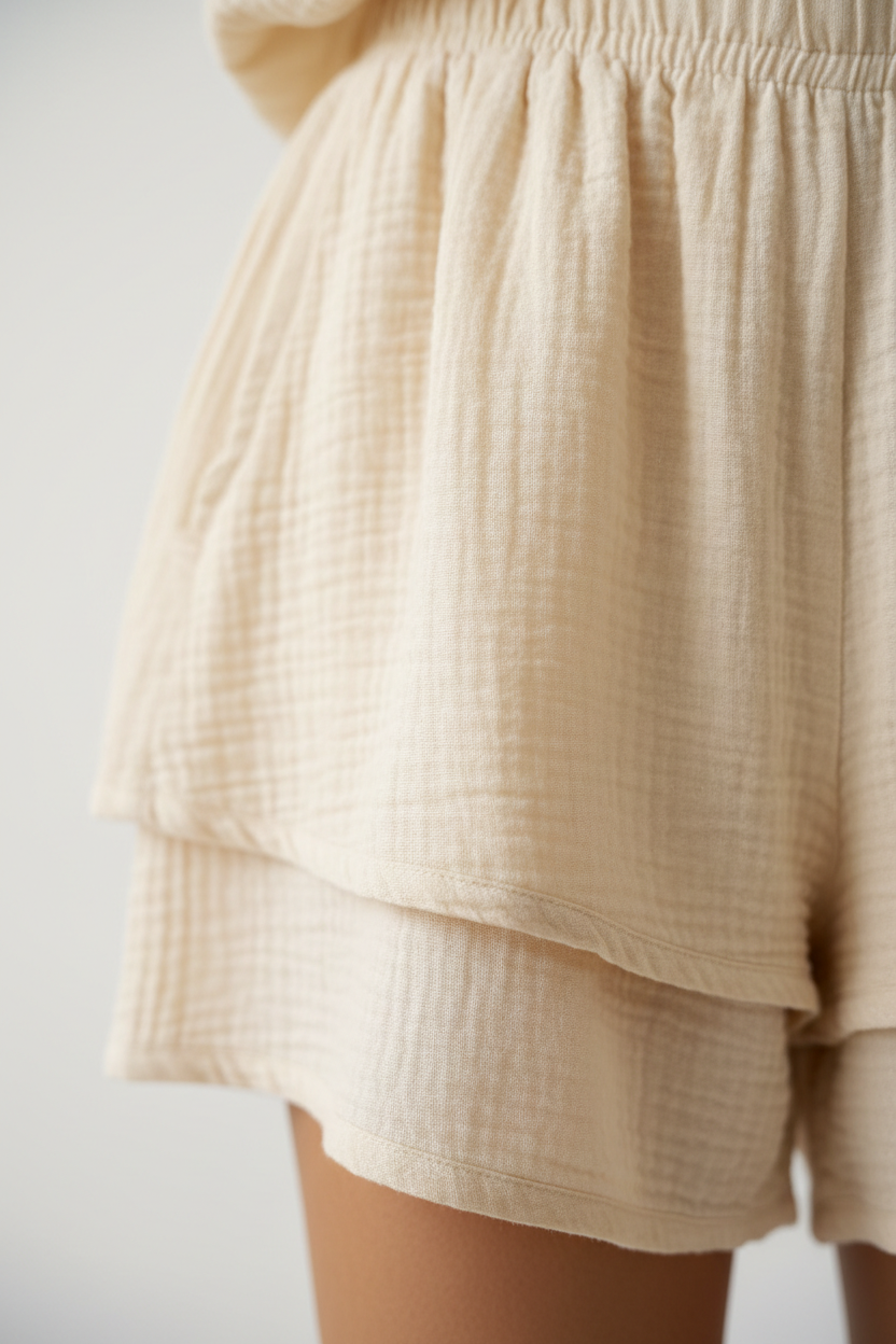 Luxury Lounge Co-ord Set in Warm Coconut Cream - Fabric Detail