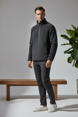 Luxury Fleece Half-Zip Pullover - Charcoal Midnight Grey - Three Quarter Editorial