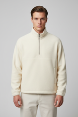 Luxury Fleece Half-Zip Pullover - Soft Ivory Cream - Front Full Body