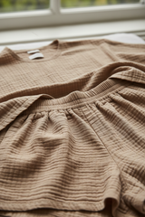 Luxury Minimal Lounge Set in Stone Taupe Cream - Fabric Detail