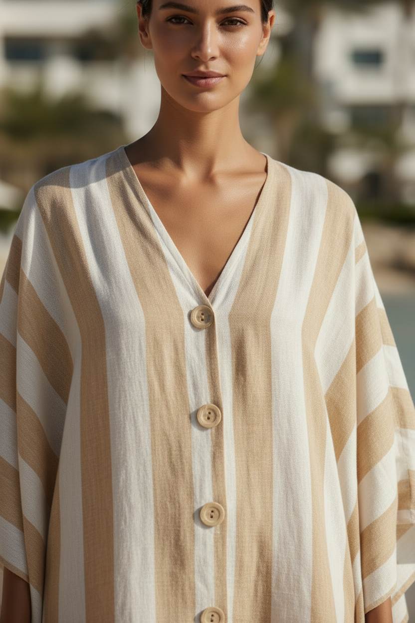 Sand Beige Kaftan - Close-up