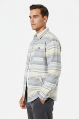 Luxury Striped Overshirt Jacket - Ocean Mist Blue Stripe - Side Angle