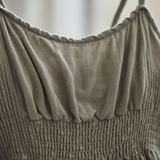 Luxury Smocked Camisole & Summer Shirt Set in Muted Sage Nude - Smocked Detail