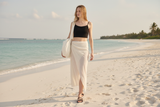 Luxury Beach Wrap Skirt Set in Pearl White - Premium Lifestyle Campaign