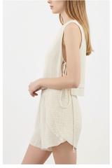 Luxury Gauze Lounge Co-ord Set in Soft Coconut Cream - Side Standing