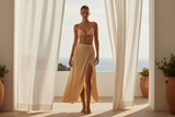 Luxury Beachwear Wrap Skirt Set in Golden Nude - Lifestyle