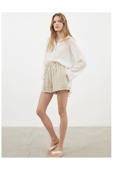 Luxury Minimal Linen Lounge Set in Soft Coconut White - Three Quarter Editorial