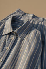 Dusty Blue & Stone Stripe – Fabric Detail