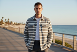 Luxury Striped Overshirt Jacket - Stone Grey Stripe - Lifestyle