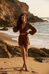 Luxury Beach Night Lounge Set in Deep Cocoa Brown - Lifestyle