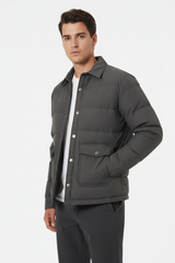 Luxury Quilted Puffer Jacket - Charcoal Grey - Three Quarter