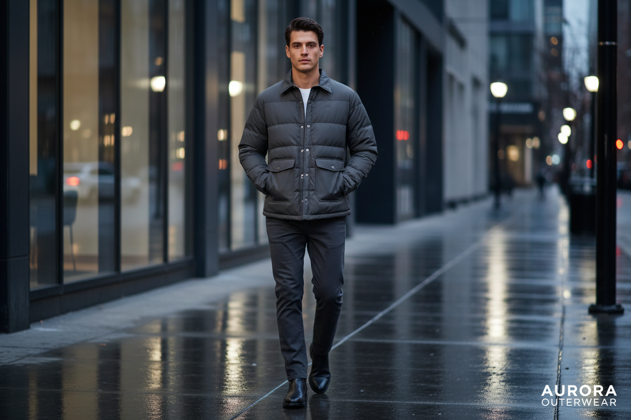 Luxury Quilted Puffer Jacket - Charcoal Grey - Lifestyle