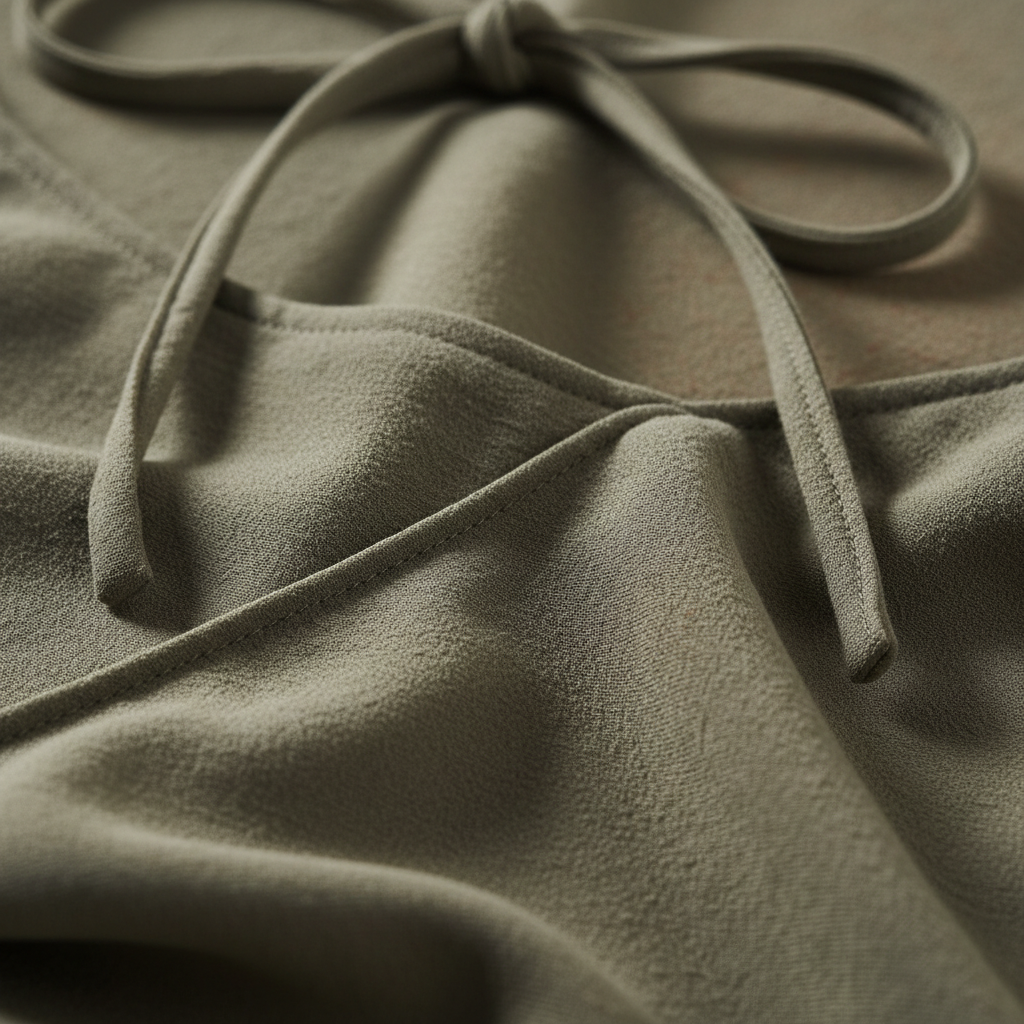 Luxury Minimalist Mini Slip Dress in Muted Olive Stone - Tie Strap Detail