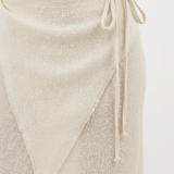 Luxury Beach Wrap Skirt Set in Soft Ivory Sand - Close-up Fabric Detail