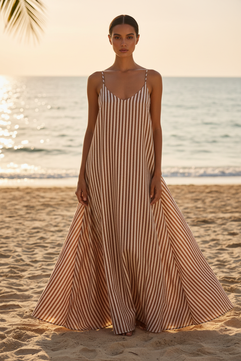 Warm Cocoa & Cream Stripe – Front Full-Body