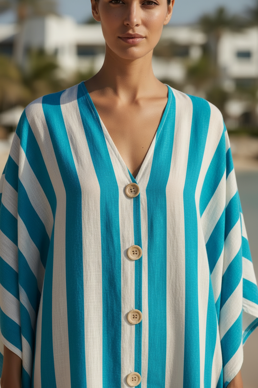 Ocean Blue Kaftan - Close-up