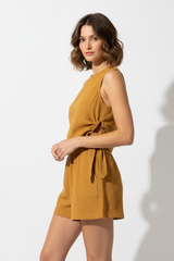 Luxury Gauze Lounge Co-ord Set in Golden Desert Linen - Side Standing
