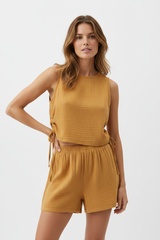 Luxury Gauze Lounge Co-ord Set in Golden Desert Linen - Lifestyle