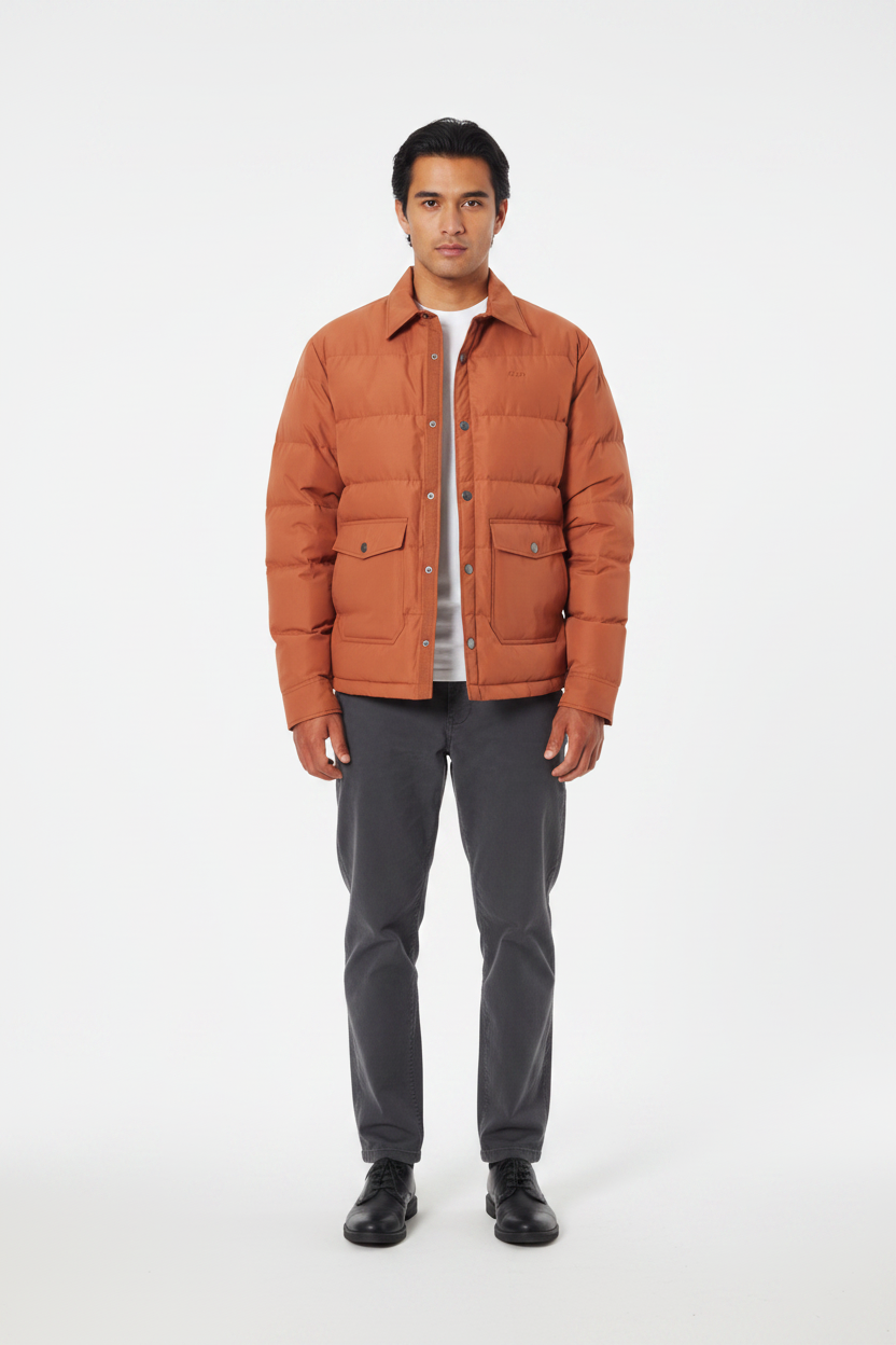 Luxury Quilted Puffer Jacket - Burnt Clay Orange - Front View
