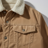 Luxury Sherpa-Collar Corduroy Trucker Jacket - Sandstone Beige - Detail Close Up