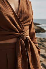 Luxury Beach Night Lounge Set in Deep Cocoa Brown - Fabric Detail